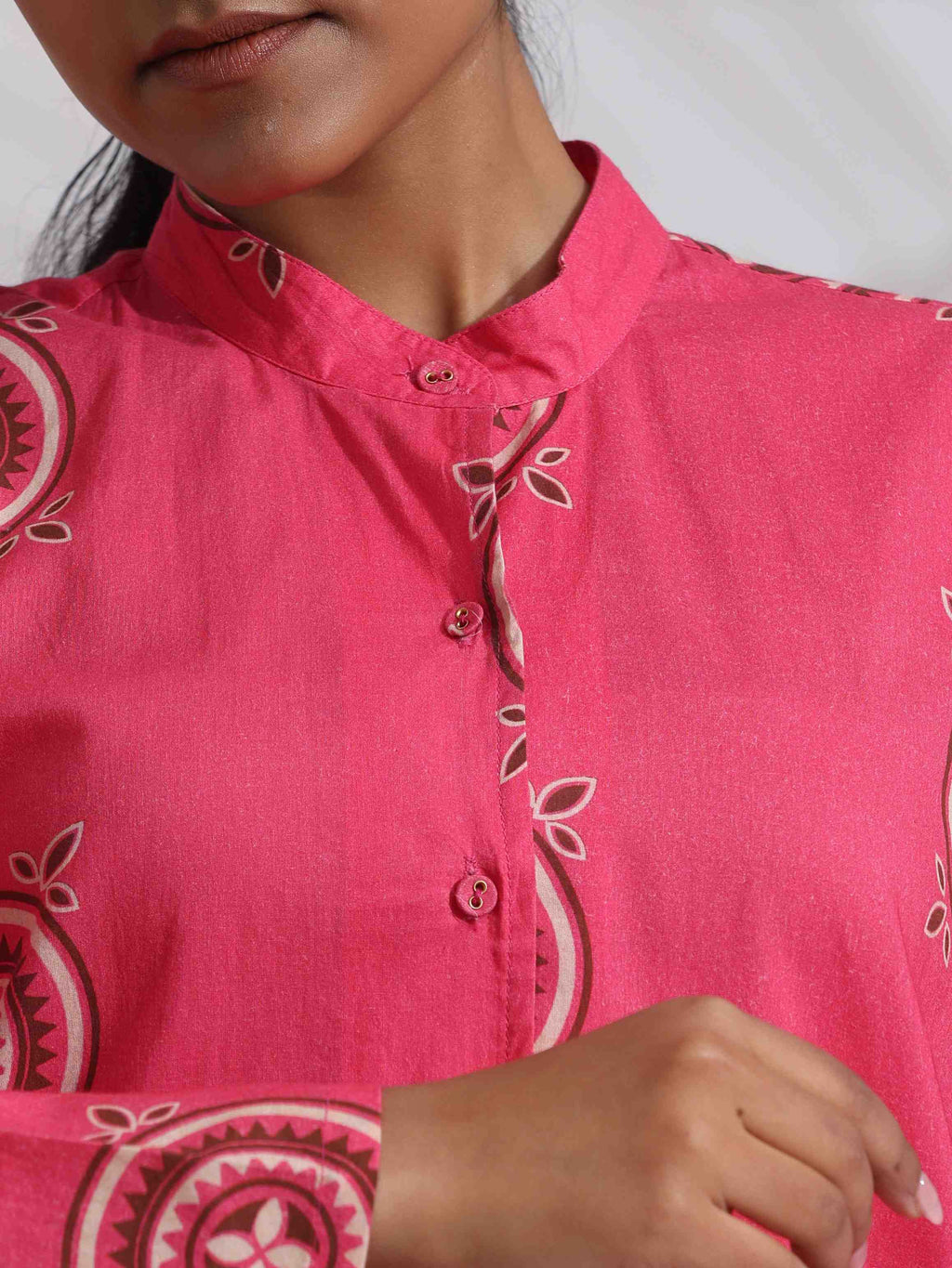 trueBrowns Pink Cotton Print Kurta Co-ord Set | Grocsy