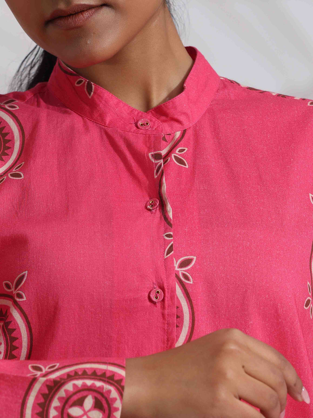 trueBrowns Pink Cotton Print Kurta Co-ord Set | Grocsy