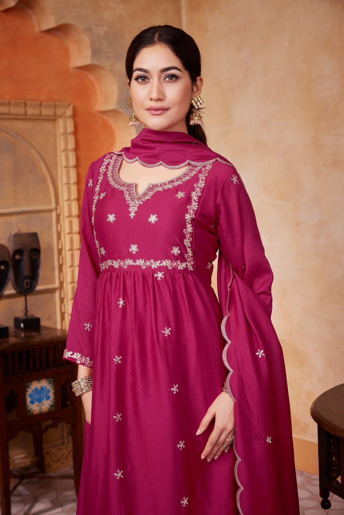 Anaita Pink Anarkali Readymade Suit with Embroidery Work | Grocsy