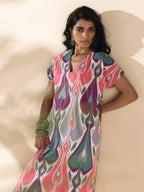 trueBrowns Green Cotton Ikat Slit Dress | Grocsy