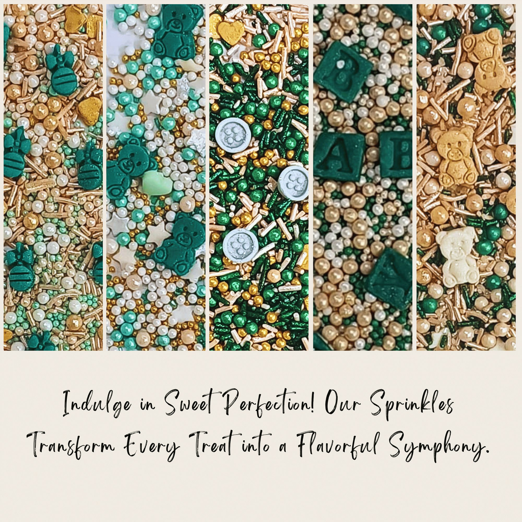 Confect Baby Shower Sprinkles | Gender Reveal Sprinkles | Gold, Silver, Mint Green & Pearl Dragees Pack of 5 (BABY SHOWER -09) | Grocsy