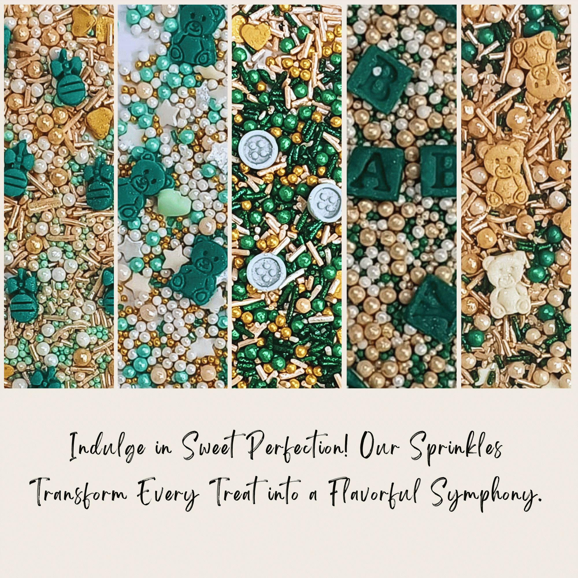 Confect Baby Shower Sprinkles | Gender Reveal Sprinkles | Gold, Silver, Mint Green & Pearl Dragees Pack of 5 (BABY SHOWER -09) | Grocsy
