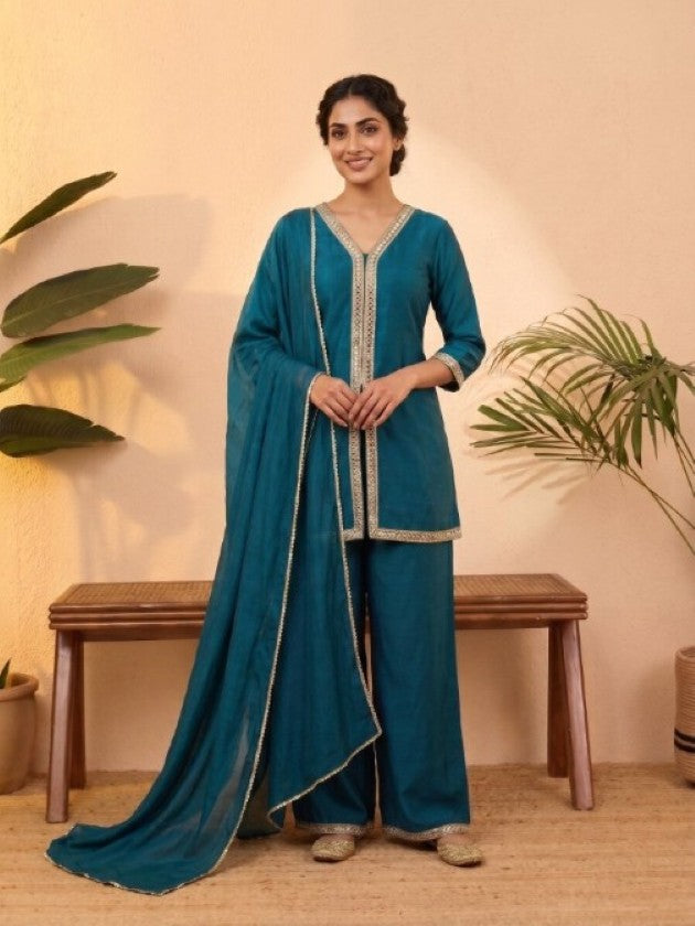 Anaita Teal Stylish Readymade Co-Ords Set | Grocsy
