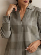 trueBrowns Green Check Pleated Winter Top | Grocsy
