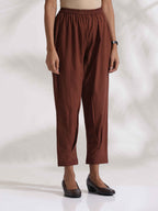 trueBrowns Brown Cotton Print Pleated Top & Pants Co-ord Set | Grocsy