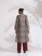 trueBrowns Beige Cotton Geometric Print Shirt Kurta Set | Grocsy