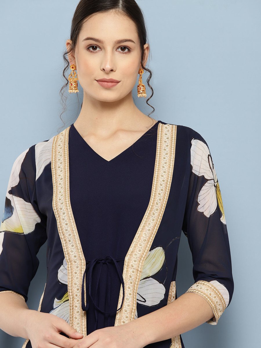 Ahalyaa Floral Printed Maxi Empire Ethnic Dress | Grocsy