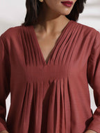 trueBrowns Pink Slub Pleated Co-ord Set | Grocsy