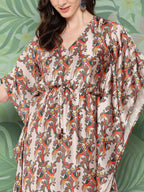 InWeave Women's Elegant Bird Print Kaftaan | Grocsy