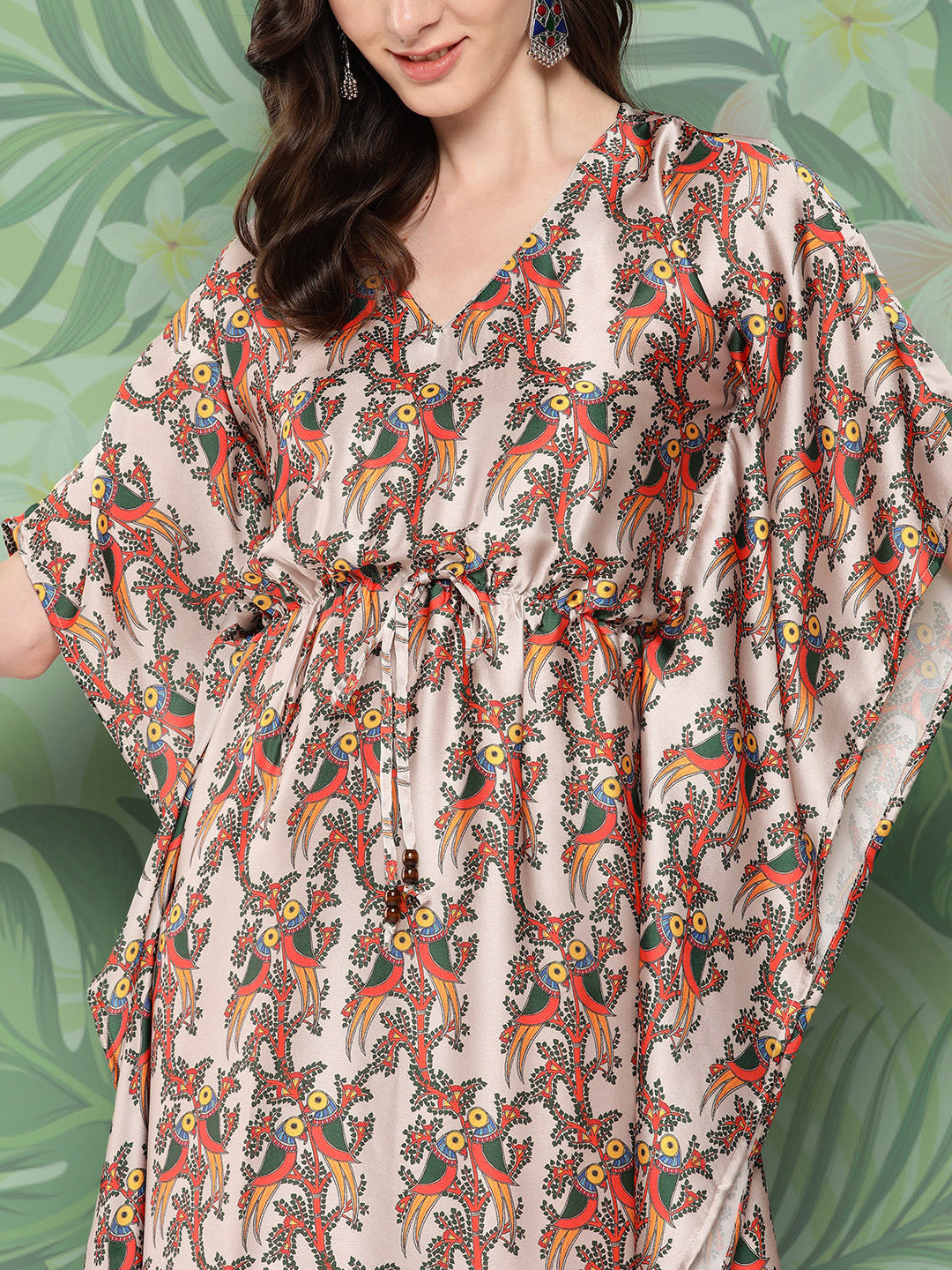 InWeave Women's Elegant Bird Print Kaftaan | Grocsy