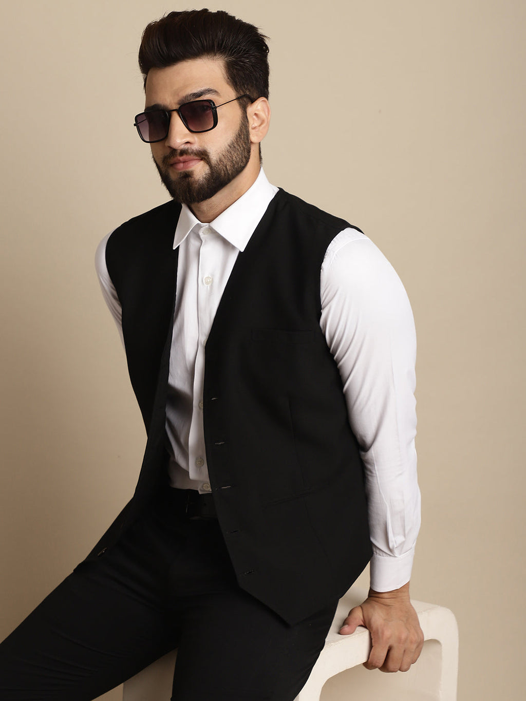 Even Apparels Men's Black Waistcoat with welt pockets | Grocsy