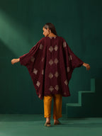 trueBrowns Wine Geometric Viscose Silk Kaftan Kurta Pant Set | Grocsy