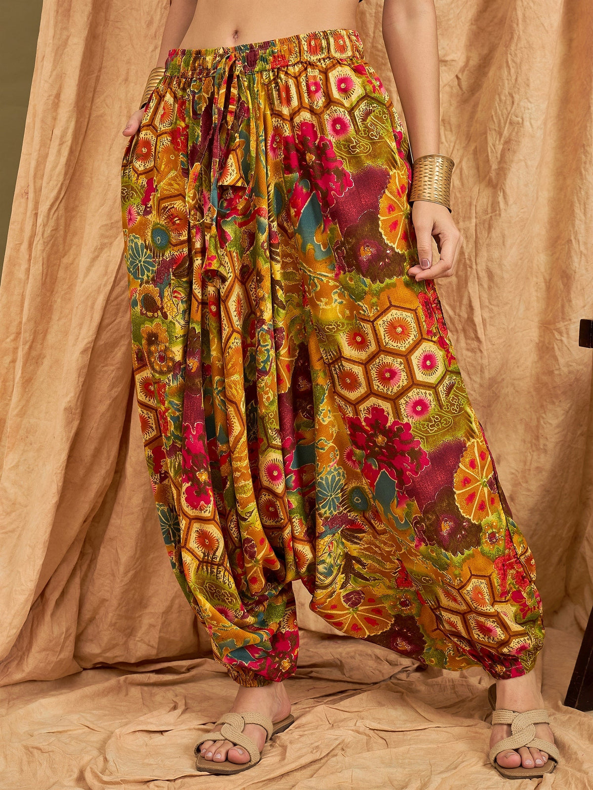 InWeave Mustard Multi Flower Harem Pant | Grocsy