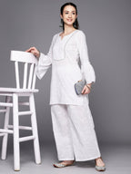 Ahalyaa Women Self Design Pure Cotton Tunic With Palazzos | Grocsy