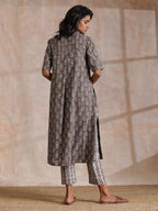 trueBrowns Clay Dabu Zig-Zag Motifs Print Cotton Kurta Pant Set | Grocsy