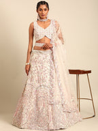 House of Panchhi Cream Net Multi Sequins with heavy Zarkan embroidery Lehenga choli & Dupatta | Grocsy