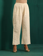 trueBrowns Ivory Tonal Cotton Anarkali Kurta Pant Set | Grocsy