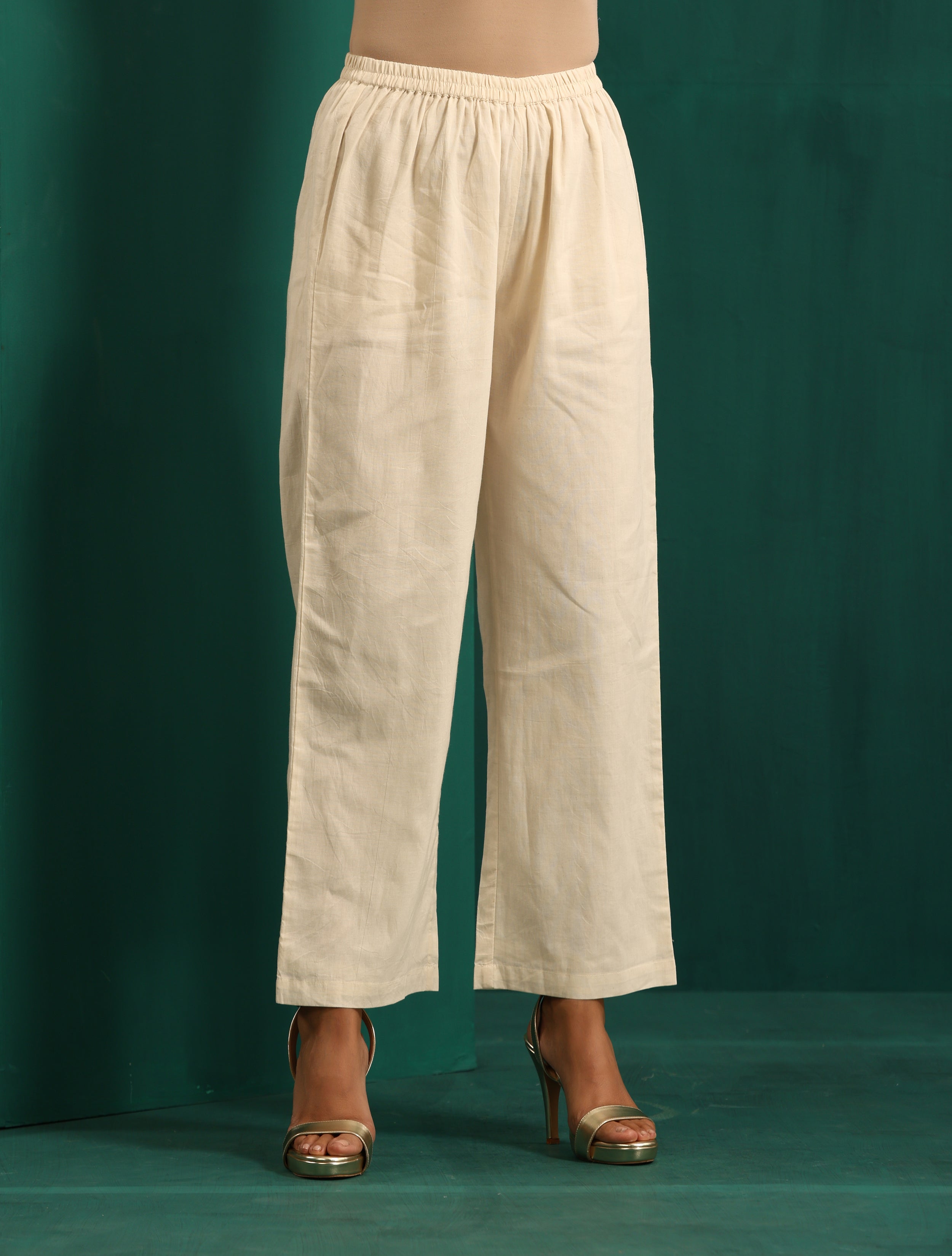 trueBrowns Ivory Tonal Cotton Anarkali Kurta Pant Set | Grocsy