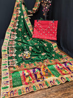 Lorenvalley Fashion Premium Green Vichitra Silk Embroidery and Diamond work Both Side Saree | Grocsy