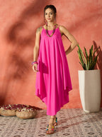 InWeave Blue Floral Fuchsia Asymmetrical Dress | Grocsy