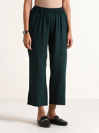 trueBrowns Dark Green Sleeveless Flared Kurta Pant Set | Grocsy