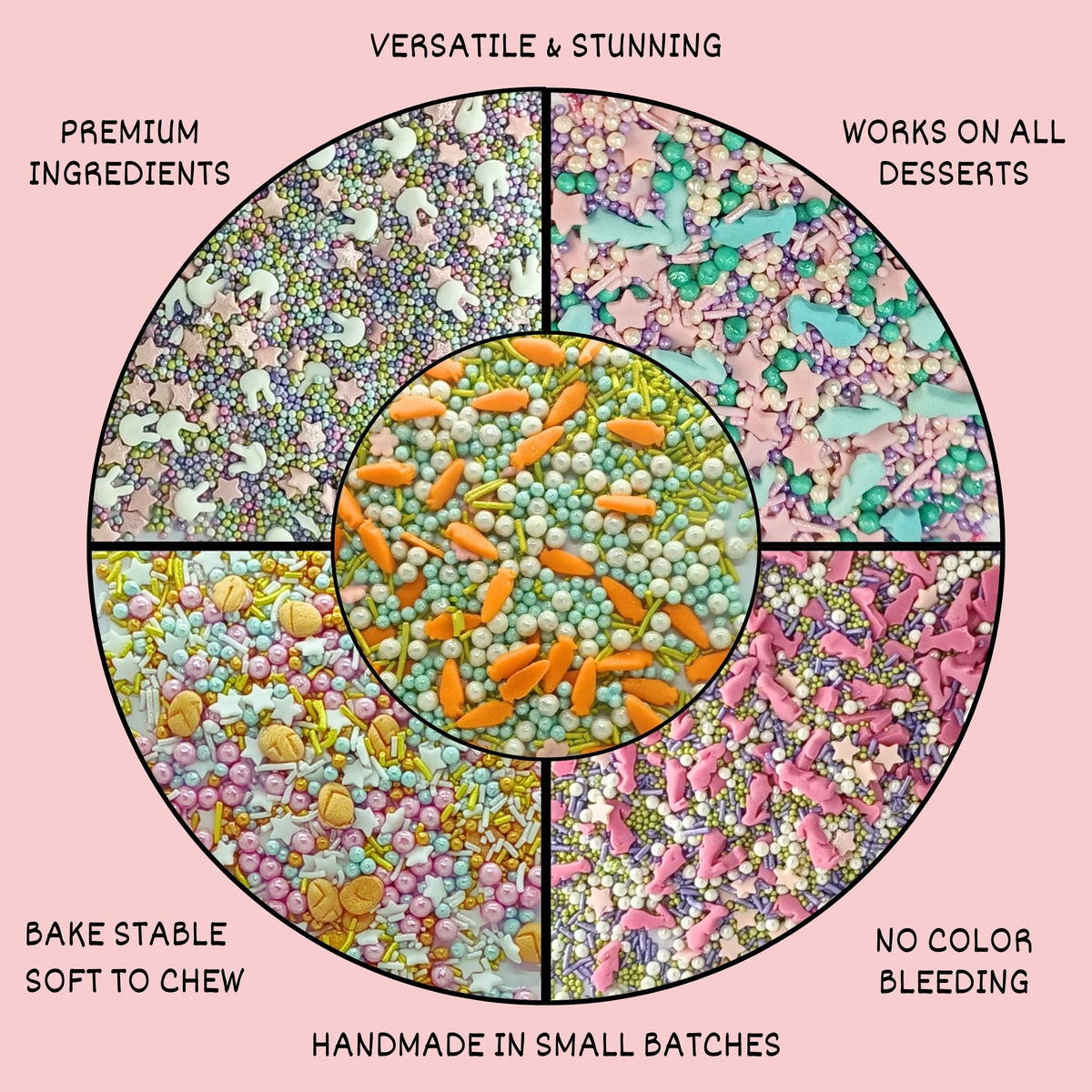 Confect Spring Sprinkles Edible | Vermecelli, Pearls & Stars Sprinkles Pack of 5 (EAST 4) - 100Gms | Grocsy