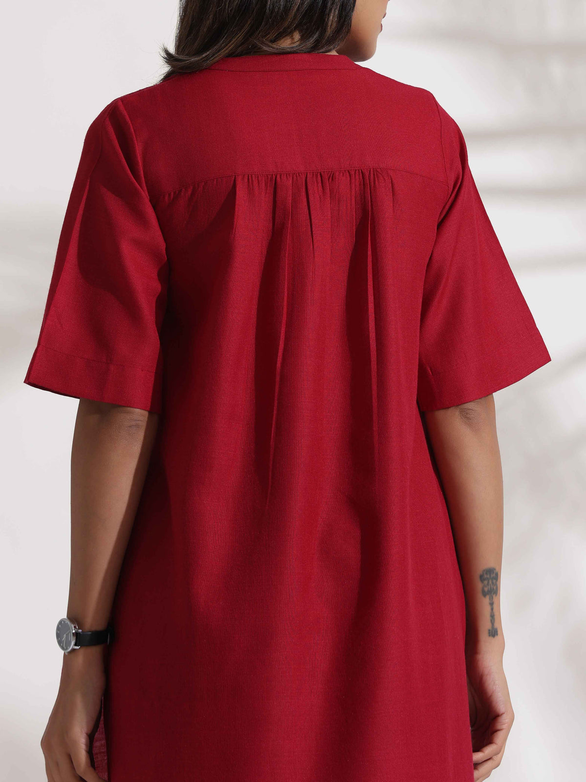 trueBrowns Maroon Slub Highslit Kurta Set | Grocsy