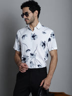 Jainish Men's Floral Printed Formal Shirts - White | Grocsy