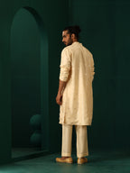 trueBrowns Men's Ivory Geometric Floral Viscose Silk Long Kurta | Grocsy