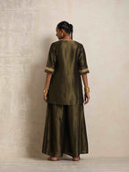 trueBrowns Olive Green Tissue Sharara Set | Grocsy