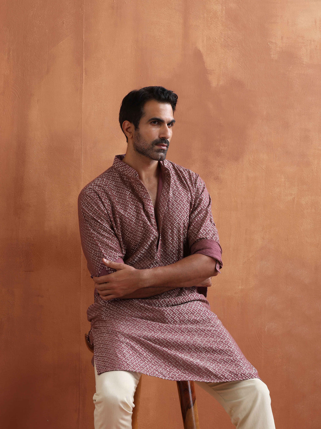trueBrowns Men's Purple Cotton Dobby Kurta | Grocsy