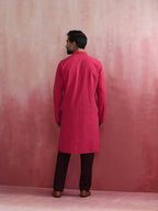 trueBrowns Men's Pink Mandarin Collar Kurta | Grocsy