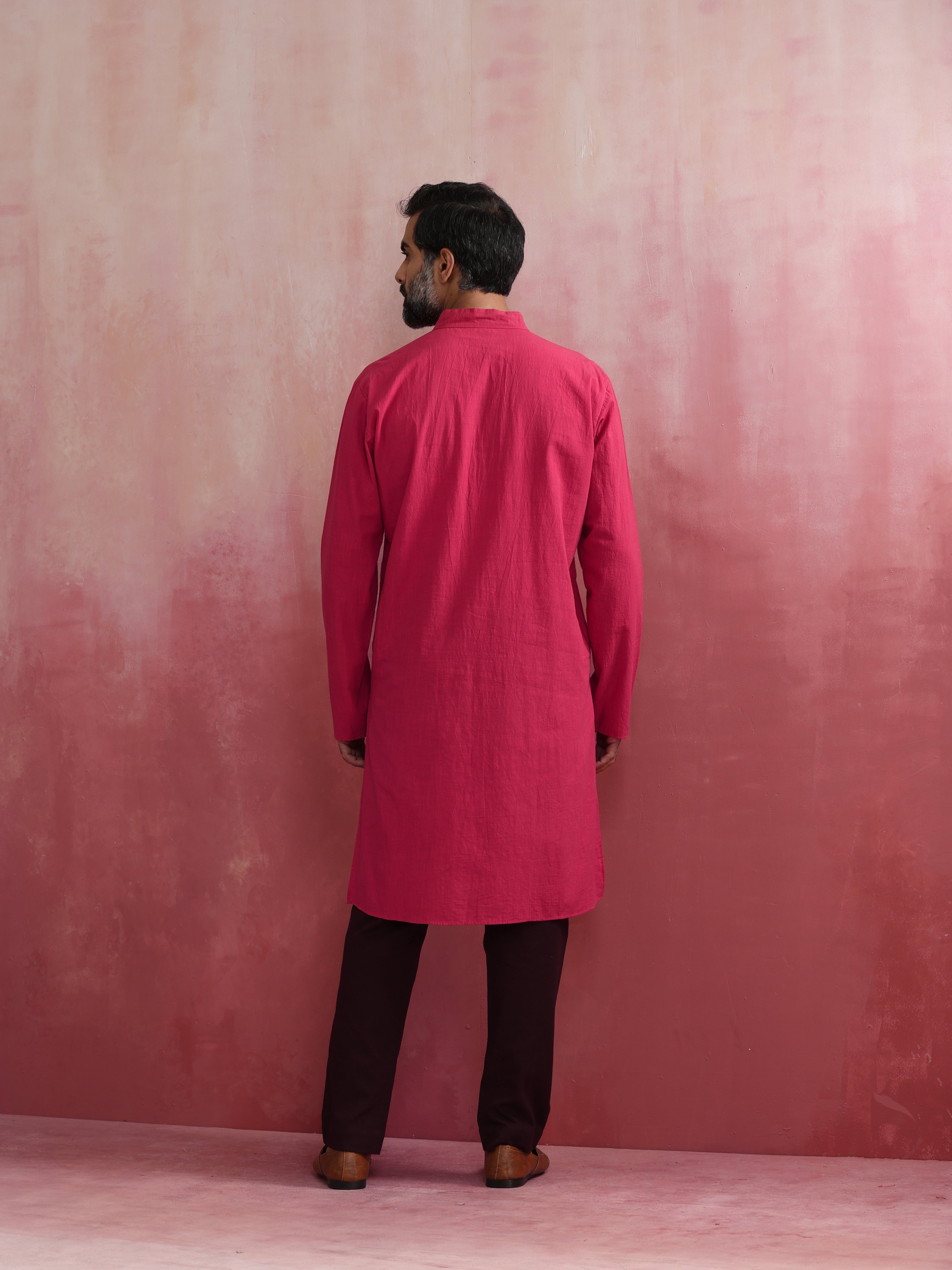 trueBrowns Men's Pink Mandarin Collar Kurta | Grocsy