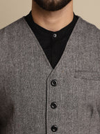 Even Apparels Men's Black Woolen Waistcoat with welt pockets | Grocsy