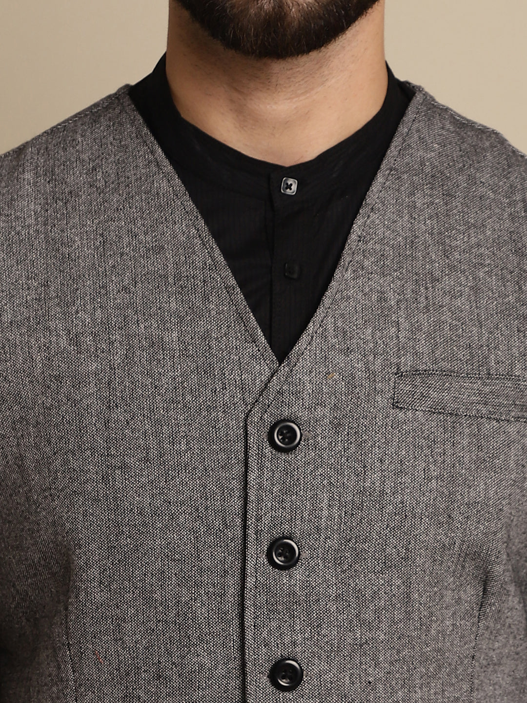Even Apparels Men's Black Woolen Waistcoat with welt pockets | Grocsy
