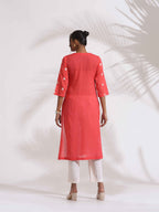 trueBrowns Orange Cotton Floral Embroidered Kurta Set | Grocsy