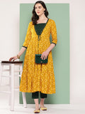 InWeave Women's Green Top Bottom W Mustard Bandhej Long Shrug Set | Grocsy