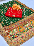 Lorenvalley Fashion Premium Green Vichitra Silk Embroidery and Diamond work Both Side Saree | Grocsy