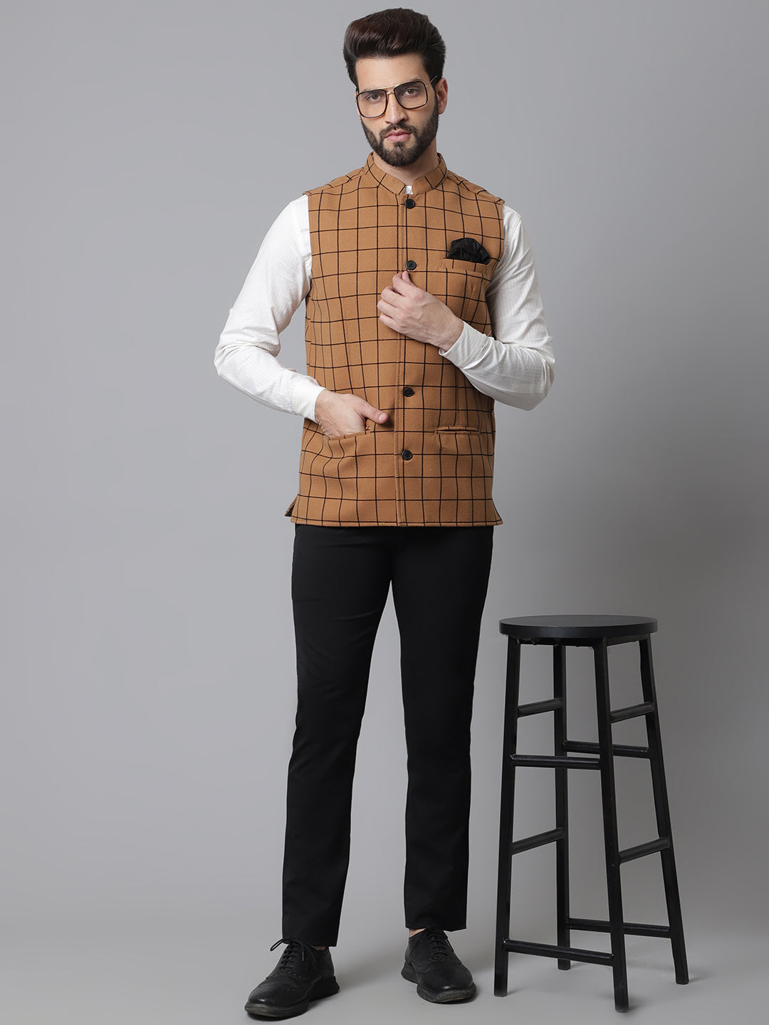 Even Apparels Men's Beige Nehru Jacket With Welt Pockets | Grocsy