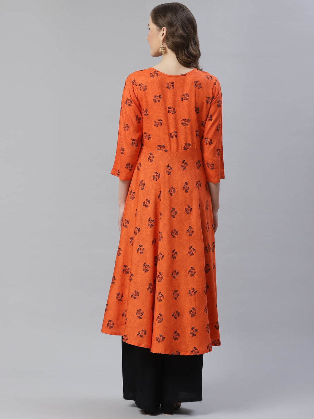 Jompers Women Orange & Black Floral Printed A-Line Kurta | Grocsy