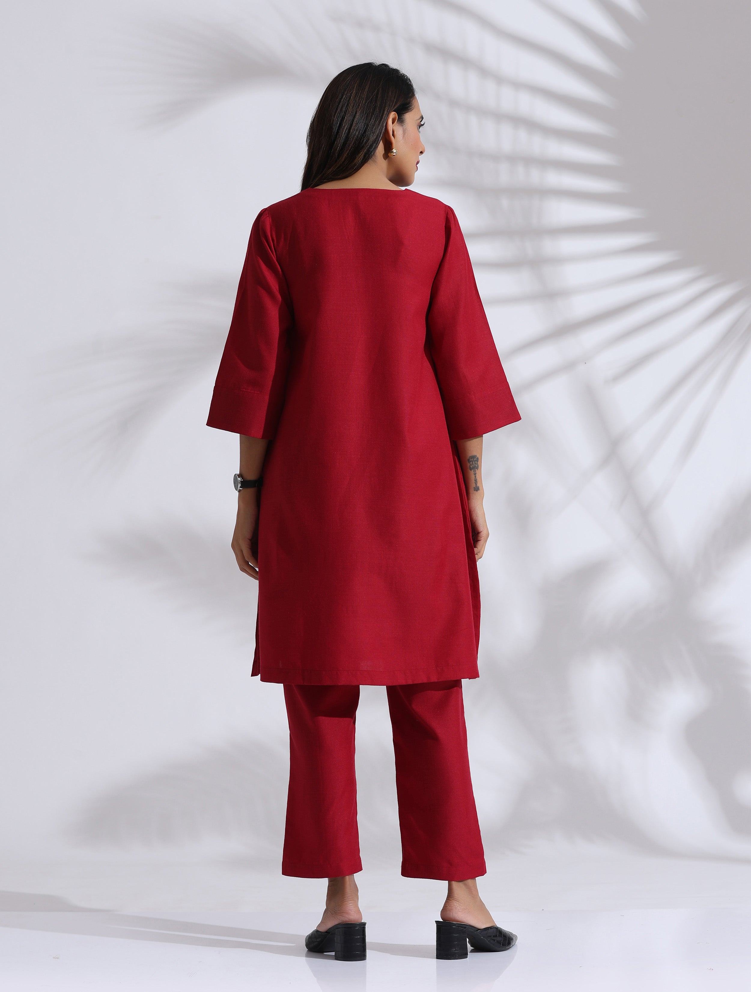 trueBrowns Maroon Slub Kurta Co-ord Set | Grocsy