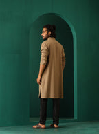 trueBrowns Men's Beige Dobby Textured Kurta | Grocsy