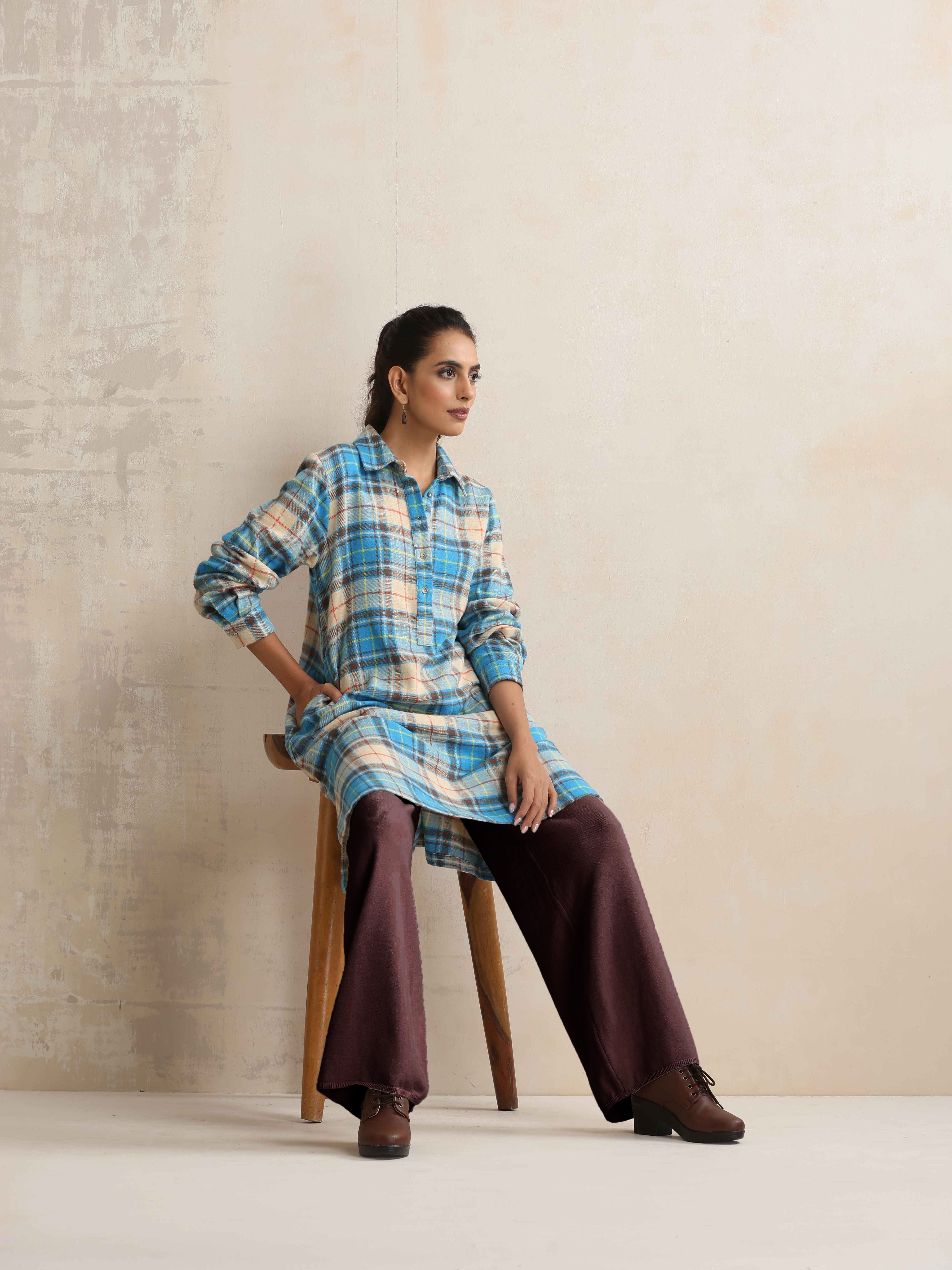 trueBrowns Brown Woollen Flared Pants | Grocsy