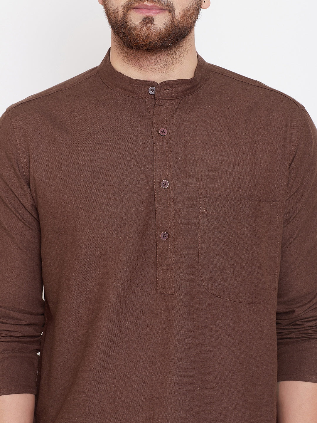 Even Apparels Brown Solid Kurta With Band Collar | Grocsy
