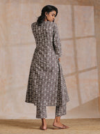 trueBrowns Clay Dabu Geometric Print Cotton Angrakha Kurta Pant Set | Grocsy