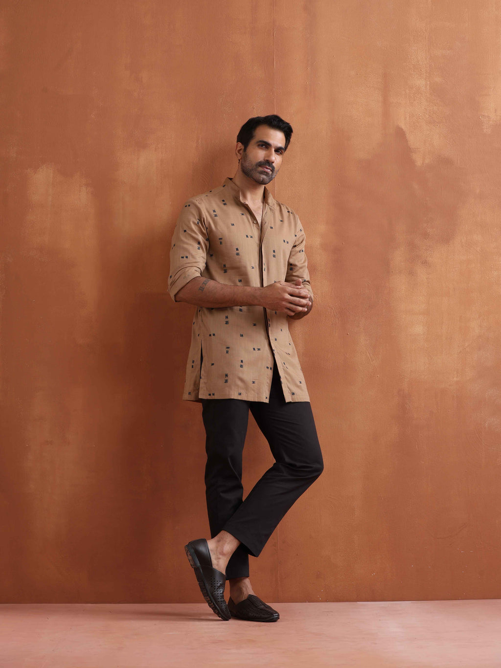 trueBrowns Men's Brown Printed Short Kurta | Grocsy