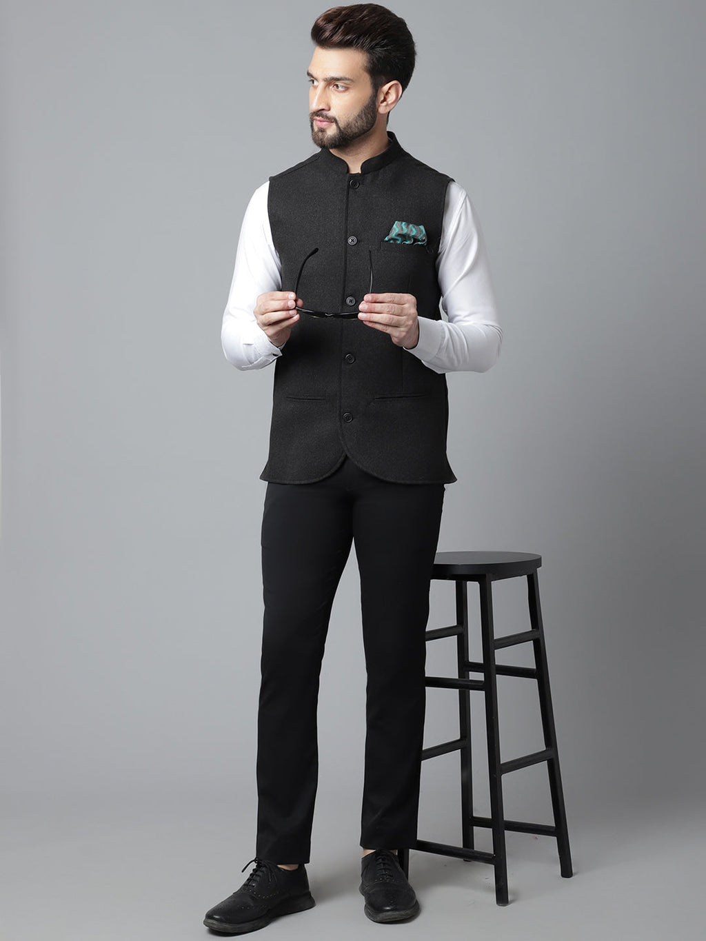 Even Apparels Men's Black Pure Wool Nehru Jacket | Grocsy