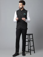 Even Apparels Men's Black Pure Wool Nehru Jacket | Grocsy