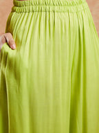 InWeave Women's Lime Green Solid Collar Neck Boho Top Bottom Set | Grocsy