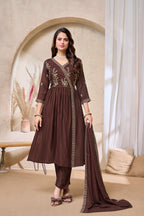 Anaita Coffee Anarkali Readymade Suit with Embroidery Work | Grocsy